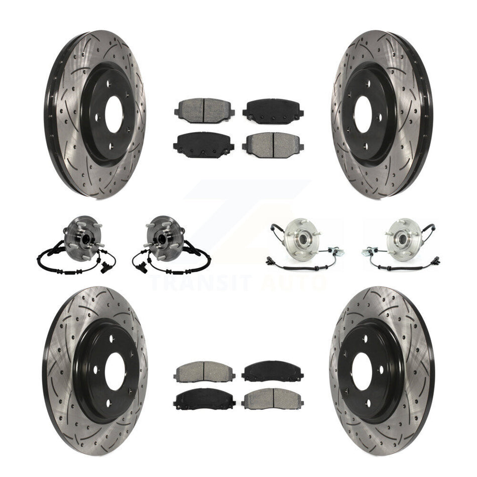 Front Rear Hub Bearings Assembly Coated Disc Brake Rotors And Semi-Metallic Pads Kit (10Pc) For 2012 Volkswagen Routan With Dual Piston Caliper KBB-116798