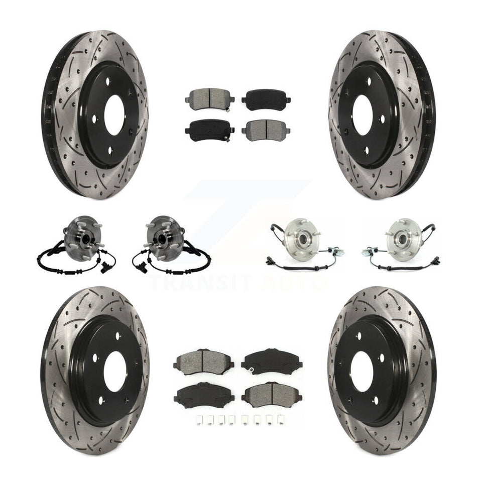 Front Rear Hub Bearings Assembly Coated Disc Brake Rotors And Semi-Metallic Pads Kit (10Pc) For 2012 Volkswagen Routan With Single Piston Caliper KBB-116799