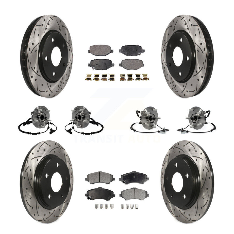 Front Rear Hub Bearings Assembly Coated Disc Brake Rotors And Ceramic Pads Kit (10Pc) For Dodge Grand Caravan Chrysler Town & Country Ram C/V Volkswagen Routan KBB-116804