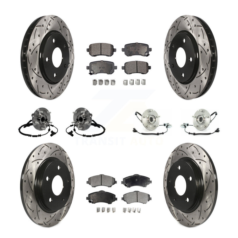 Front Rear Hub Bearings Assembly Coated Disc Brake Rotors And Ceramic Pads Kit (10Pc) For 2012 Volkswagen Routan With Single Piston Caliper KBB-116807