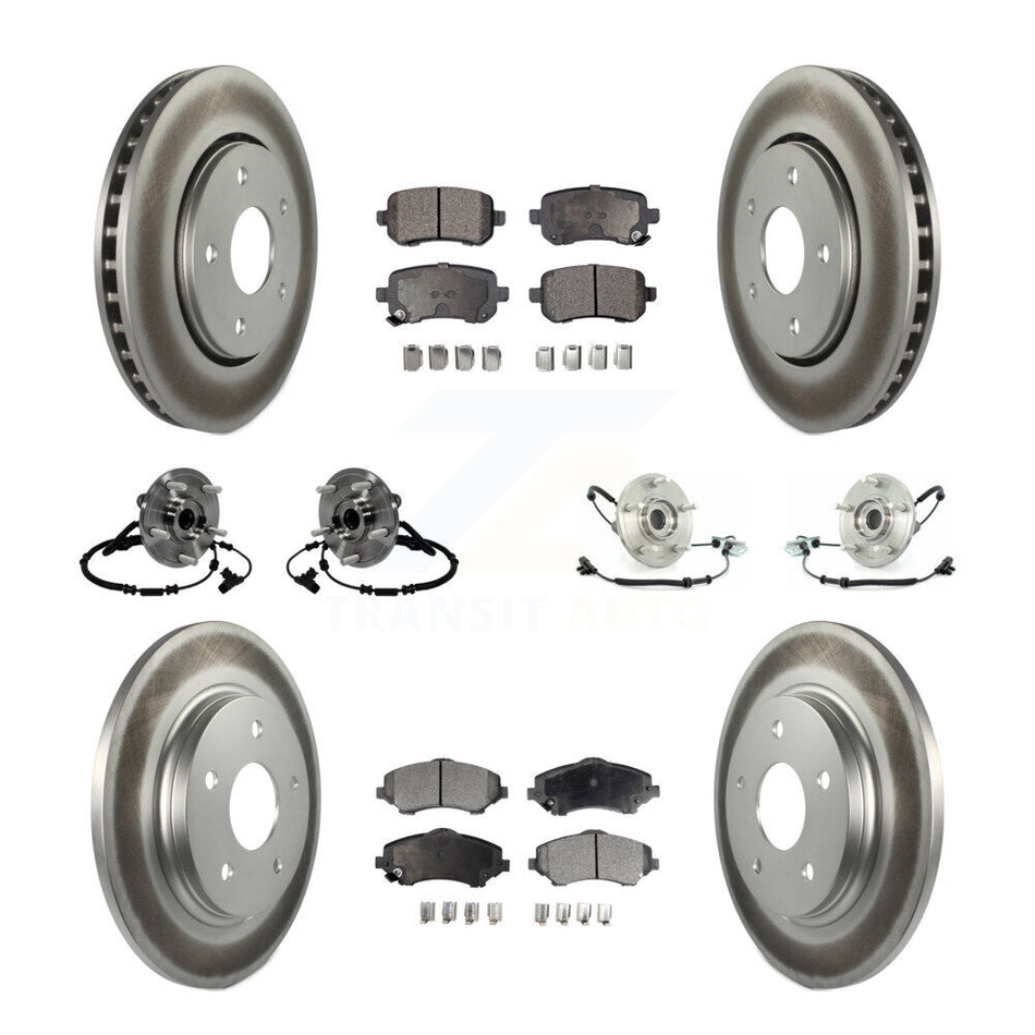 Front Rear Hub Bearings Assembly Coated Disc Brake Rotors And Ceramic Pads Kit (10Pc) For 2012 Volkswagen Routan With Single Piston Caliper KBB-116839