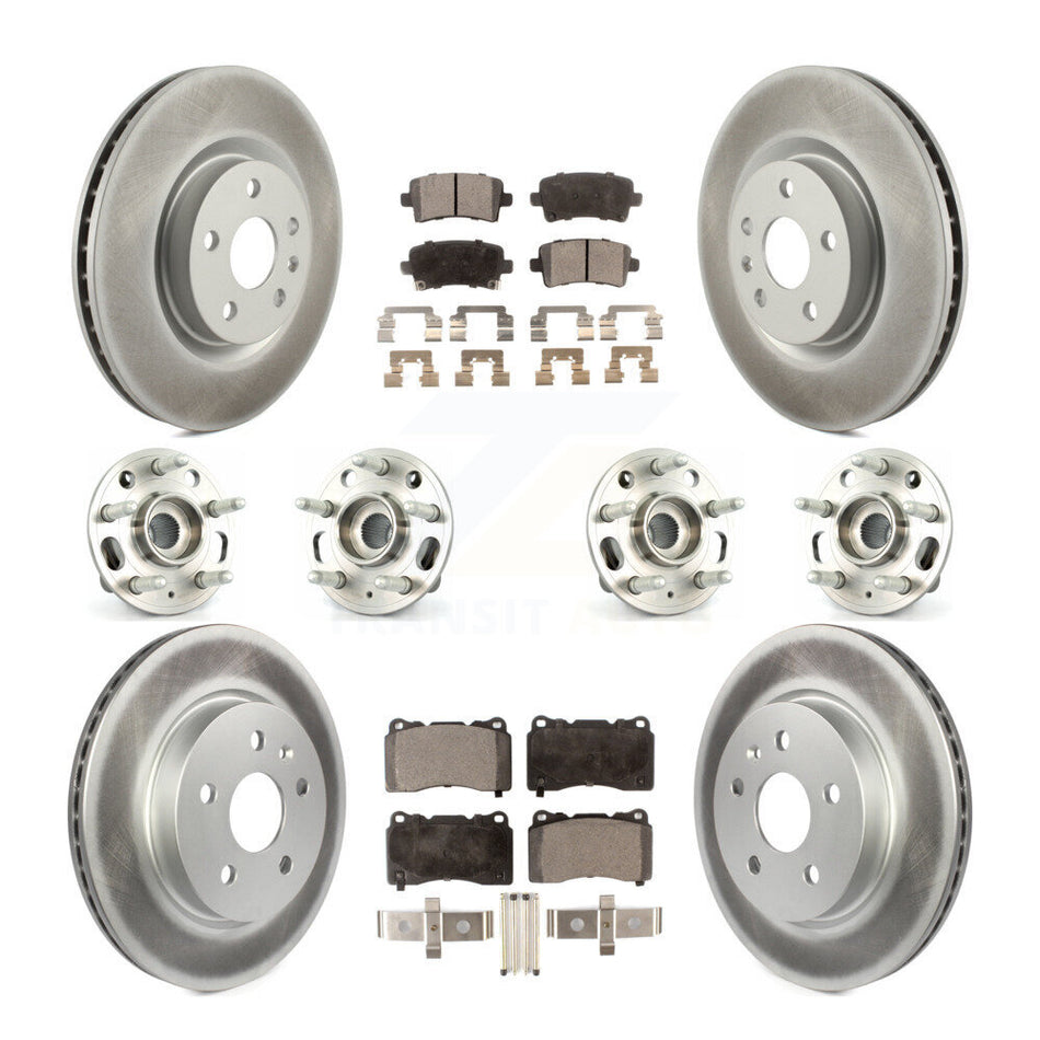 Front Rear Hub Bearings Assembly Coated Disc Brake Rotors And Semi-Metallic Pads Kit (10Pc) For 2013-2016 Cadillac XTS Without Heavy Duty Brakes With 5 Lug Wheels KBB-116873