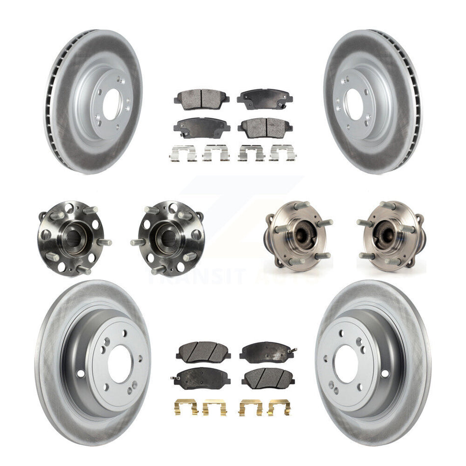 Front Rear Hub Bearings Assembly Coated Disc Brake Rotors And Semi-Metallic Pads Kit (10Pc) For Hyundai Genesis 3.8L KBB-116874
