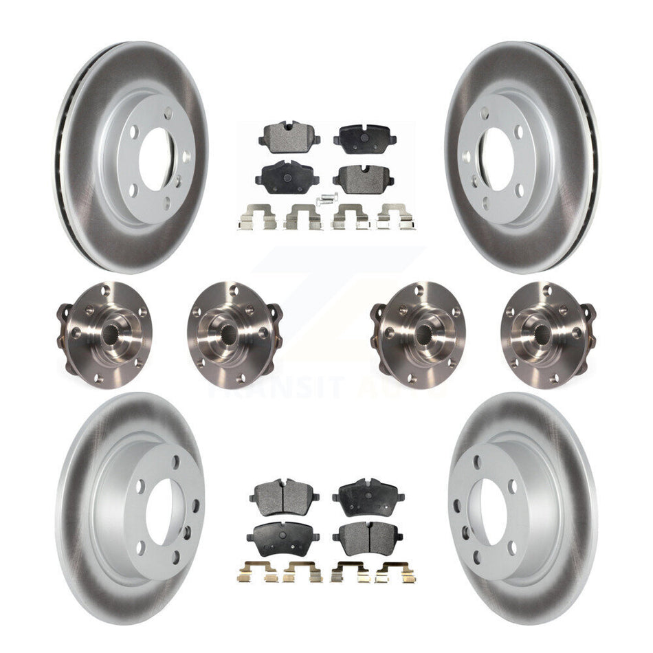 Front Rear Hub Bearings Assembly Coated Disc Brake Rotors And Semi-Metallic Pads Kit (10Pc) For 2011 Mini Cooper Countryman AWD With 294mm Diameter Rotor KBB-116890