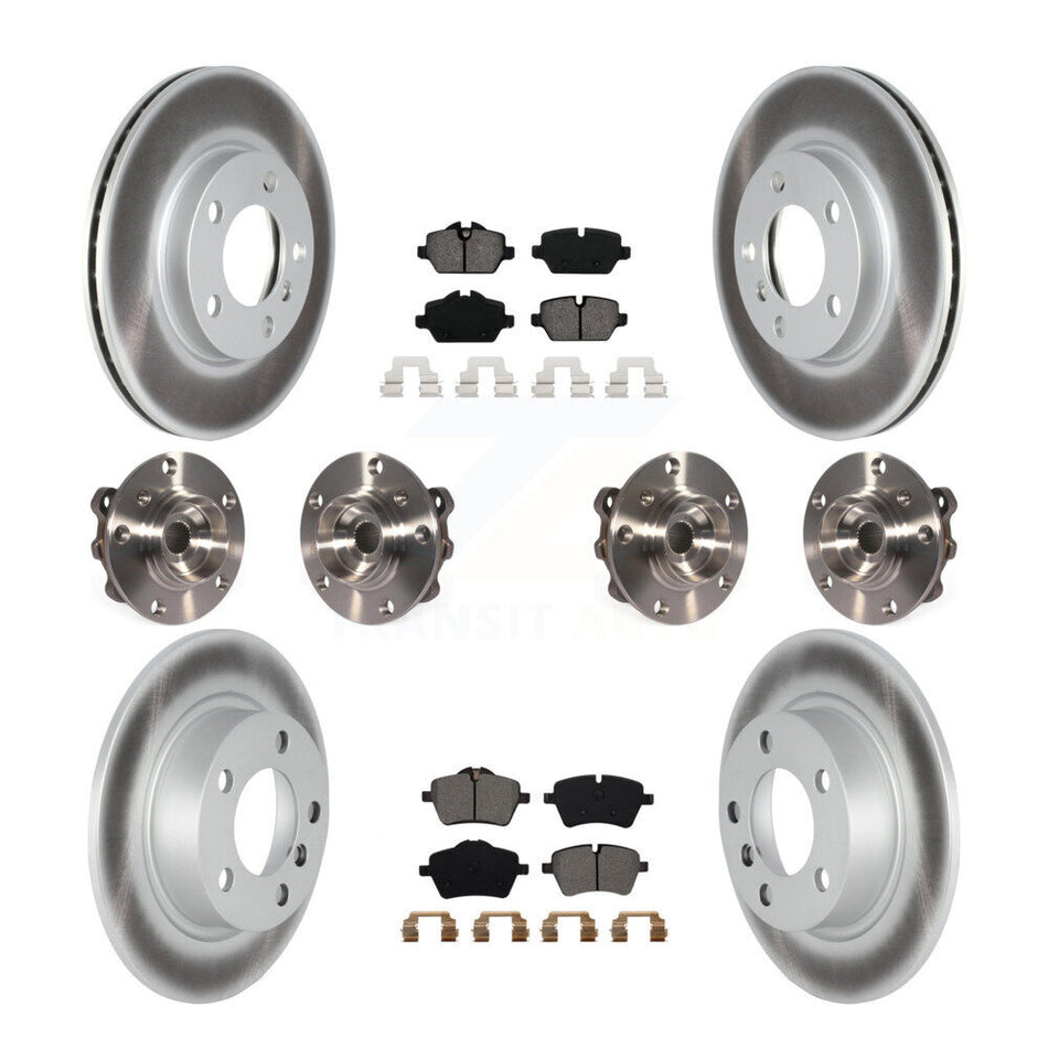 Front Rear Hub Bearings Assembly Coated Disc Brake Rotors And Semi-Metallic Pads Kit (10Pc) For 2011 Mini Cooper Countryman AWD With 294mm Diameter Rotor KBB-116905