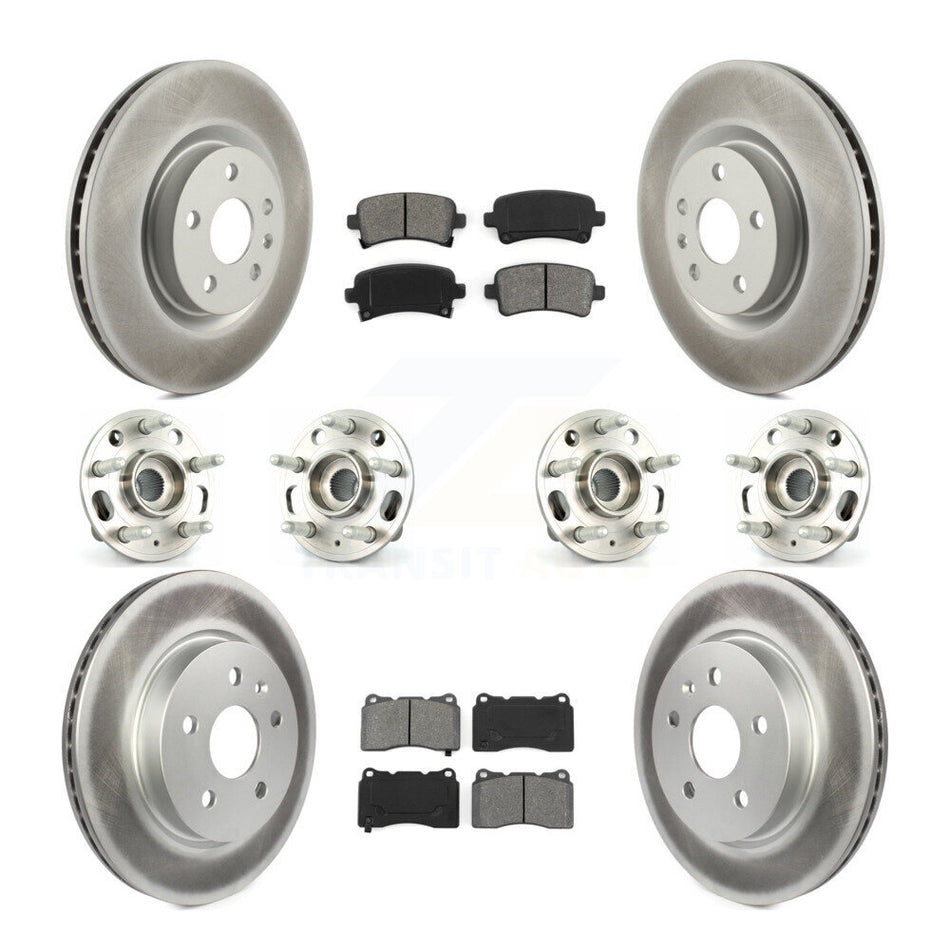 Front Rear Hub Bearings Assembly Coated Disc Brake Rotors And Semi-Metallic Pads Kit (10Pc) For 2013-2016 Cadillac XTS Without Heavy Duty Brakes With 5 Lug Wheels KBB-116906