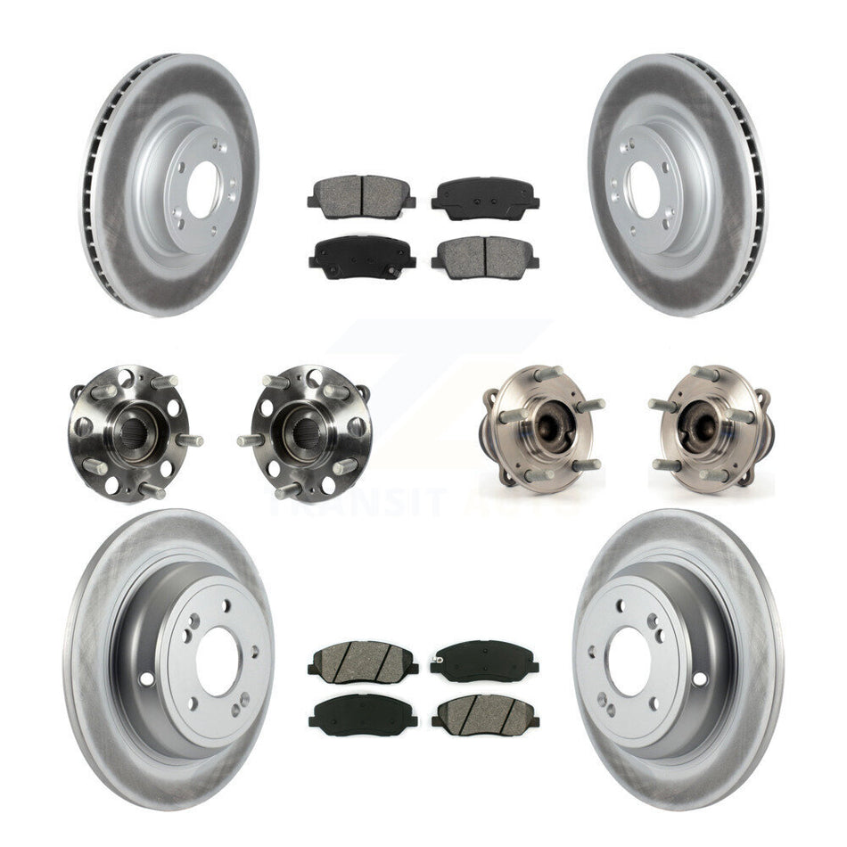 Front Rear Hub Bearings Assembly Coated Disc Brake Rotors And Semi-Metallic Pads Kit (10Pc) For Hyundai Genesis 3.8L KBB-116907