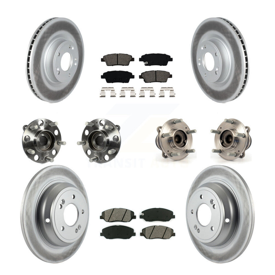 Front Rear Hub Bearings Assembly Coated Disc Brake Rotors And Semi-Metallic Pads Kit (10Pc) For Hyundai Genesis 3.8L KBB-116908
