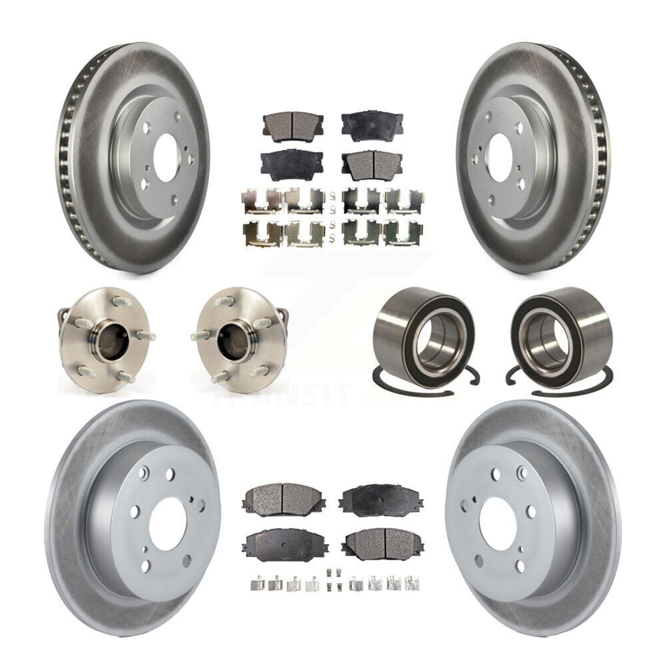 Front Rear Wheel Hub Bearings Assembly Coated Disc Brake Rotors And Ceramic Pads Kit (10Pc) For 2009 Pontiac Vibe GT with FWD 2.4L With Sport Suspension KBB-116989