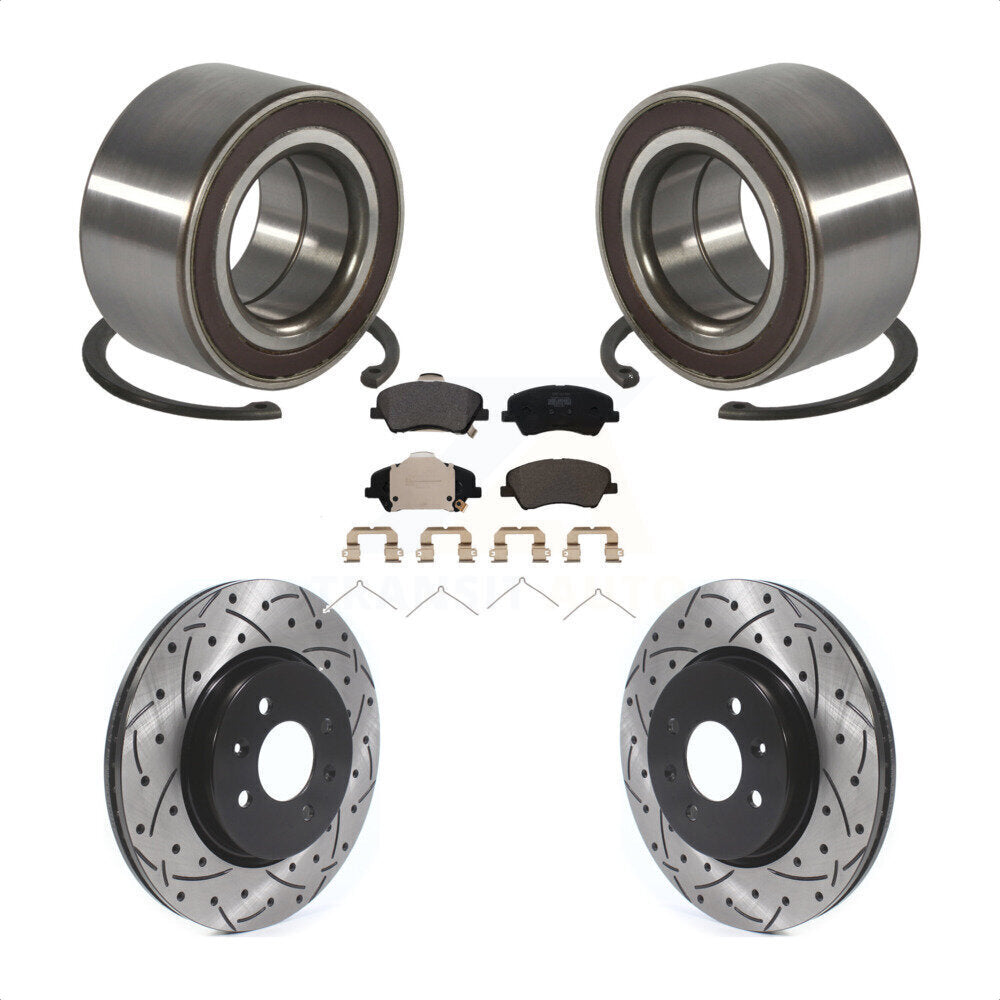 Front Wheel Bearing Coated Drilled Slotted Brake Rotor Pad Kit For Kia Rio Hyundai Accent KBB-117025