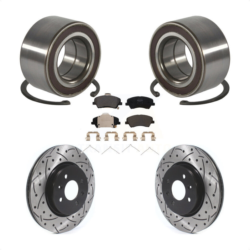 Front Wheel Bearing Coated Drilled Slotted Brake Rotor Pad Kit For Kia Rio Hyundai Accent KBB-117025