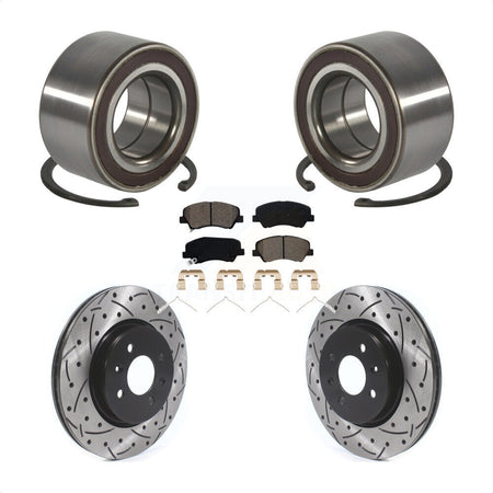 Front Wheel Bearing Coated Drilled Slotted Brake Rotor Pad Kit For Kia Rio Hyundai Accent KBB-117026