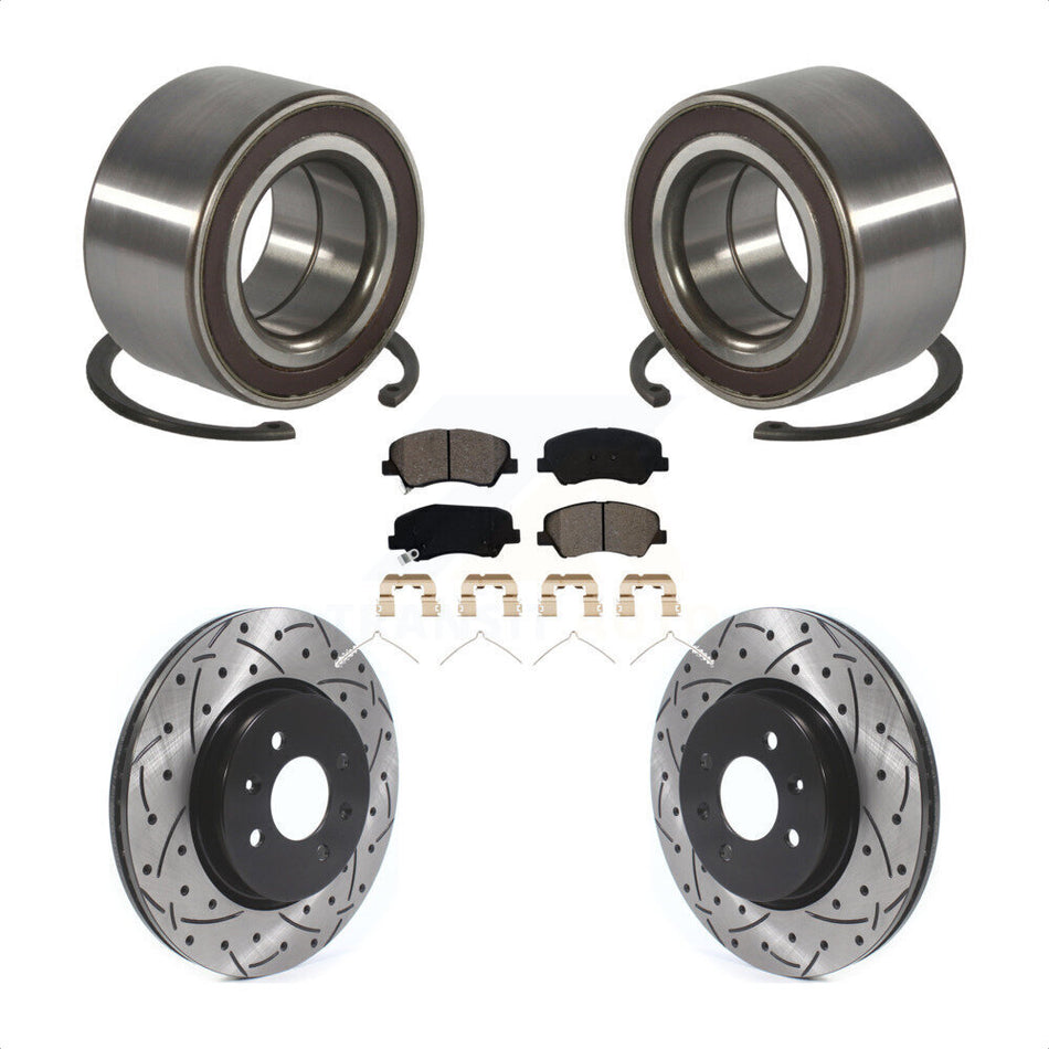 Front Wheel Bearing Coated Drilled Slotted Brake Rotor Pad Kit For Kia Rio Hyundai Accent KBB-117026
