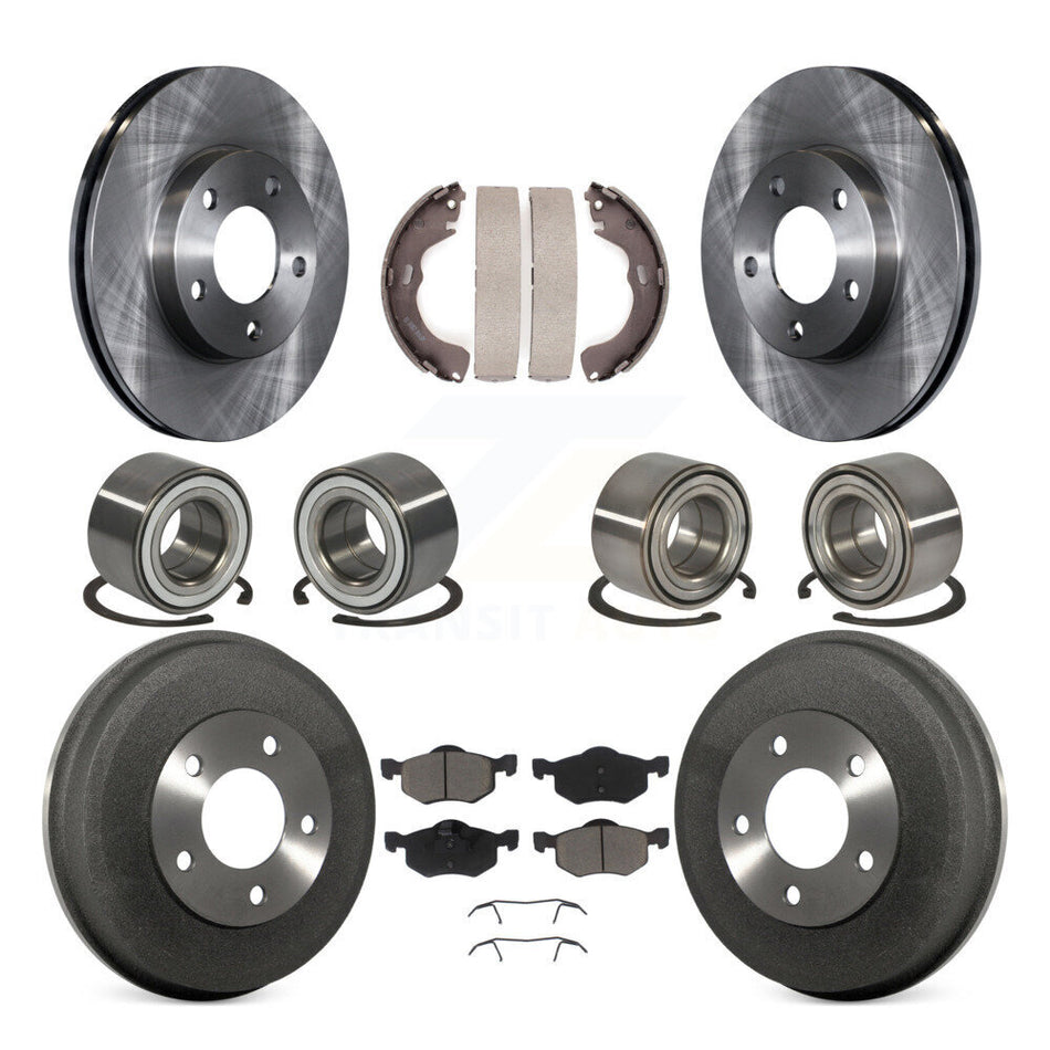 Front Rear Wheel Bearings Disc Brake Rotors And Ceramic Pads Shoes Kit (10Pc) For Ford Escape Mazda Tribute Mercury Mariner KBB-117045