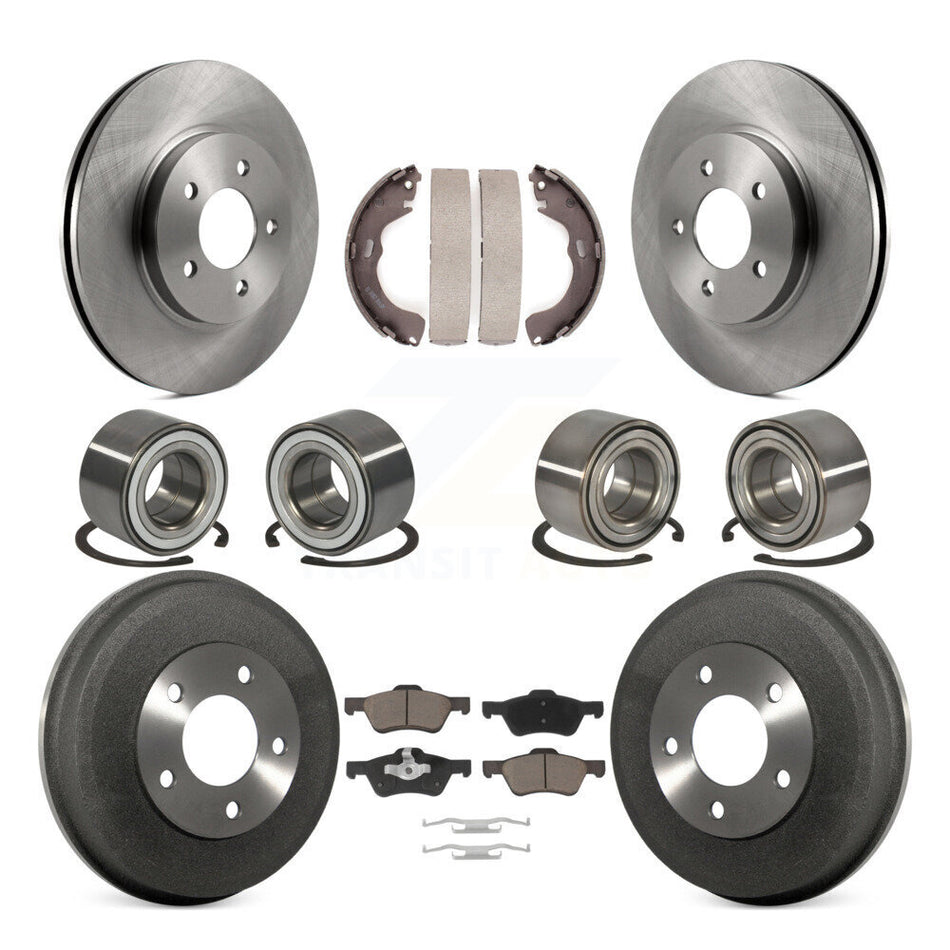 Front Rear Wheel Bearings Disc Brake Rotors And Ceramic Pads Shoes Kit (10Pc) For Ford Escape Mercury Mariner Mazda Tribute KBB-117046