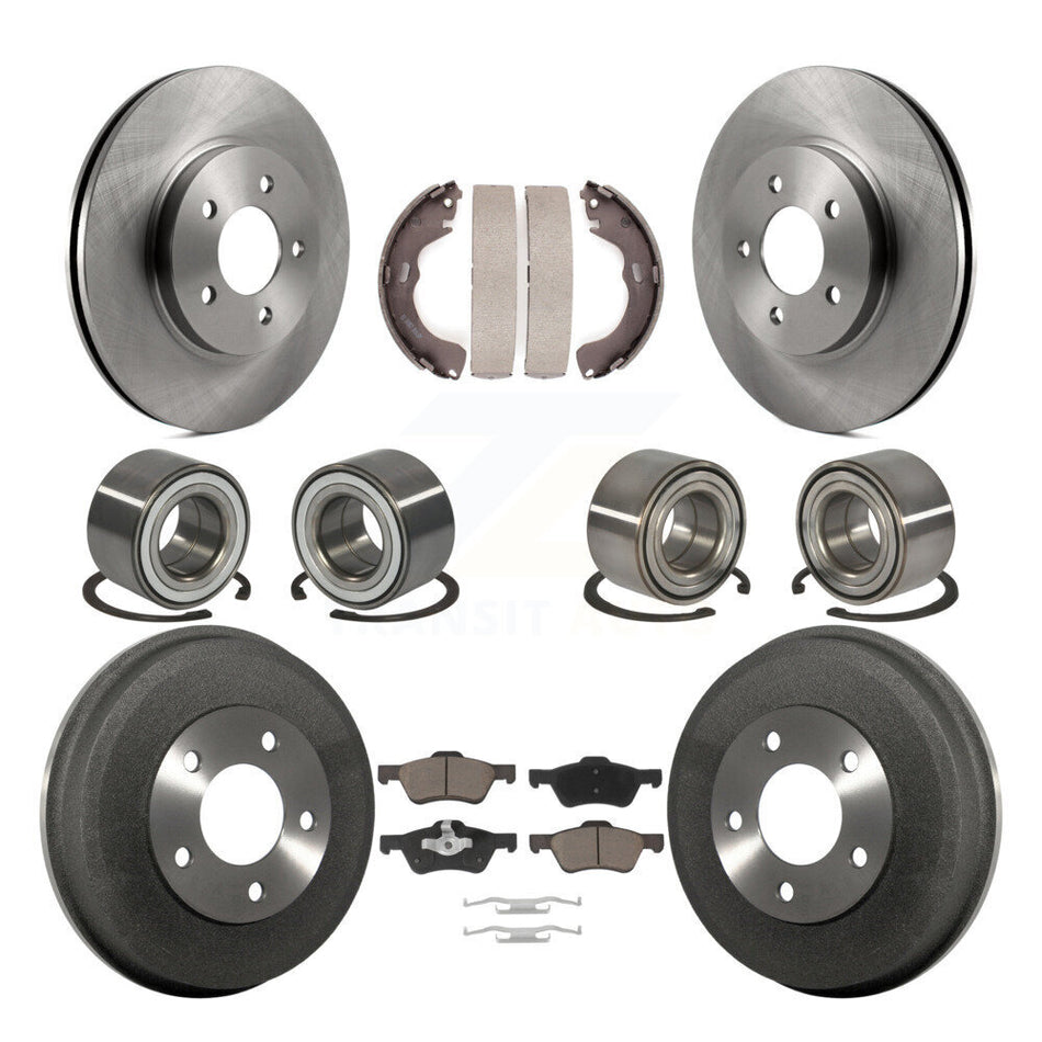 Front Rear Wheel Bearings Disc Brake Rotors And Ceramic Pads Shoes Kit (10Pc) For Ford Escape Mercury Mariner Mazda Tribute KBB-117046