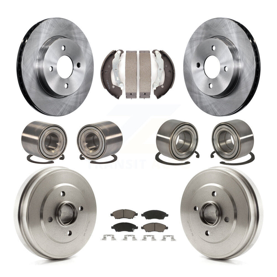 Front Rear Wheel Bearings Disc Brake Rotors And Ceramic Pads Shoes Kit (10Pc) For Nissan Versa Note Micra KBB-117049