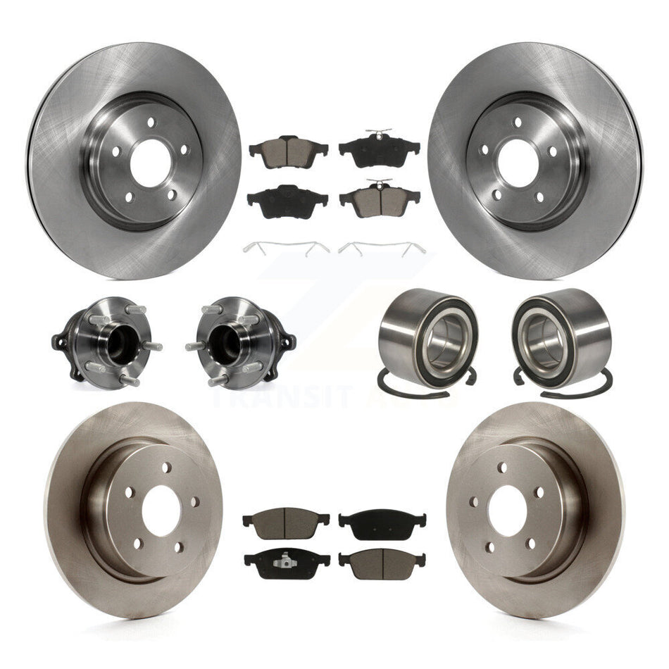 Front Rear Wheel Hub Bearings Assembly Disc Brake Rotors And Ceramic Pads Kit (10Pc) For 2013-2016 Ford Escape FWD with 2.0L Without Parking Assist KBB-117056