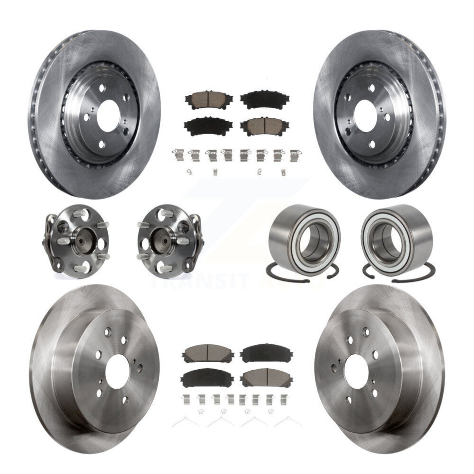 Front Rear Wheel Hub Bearings Assembly Disc Brake Rotors And Ceramic Pads Kit (10Pc) For 2011-2020 Toyota Sienna FWD KBB-117078