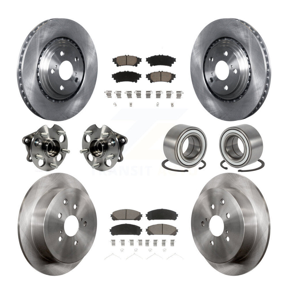 Front Rear Wheel Hub Bearings Assembly Disc Brake Rotors And Ceramic Pads Kit (10Pc) For 2011-2020 Toyota Sienna AWD KBB-117079