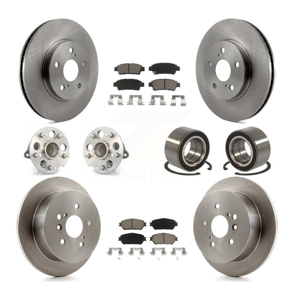 Front Rear Wheel Hub Bearings Assembly Disc Brake Rotors And Ceramic Pads Kit (10Pc) For 2004-2010 Toyota Sienna FWD KBB-117082