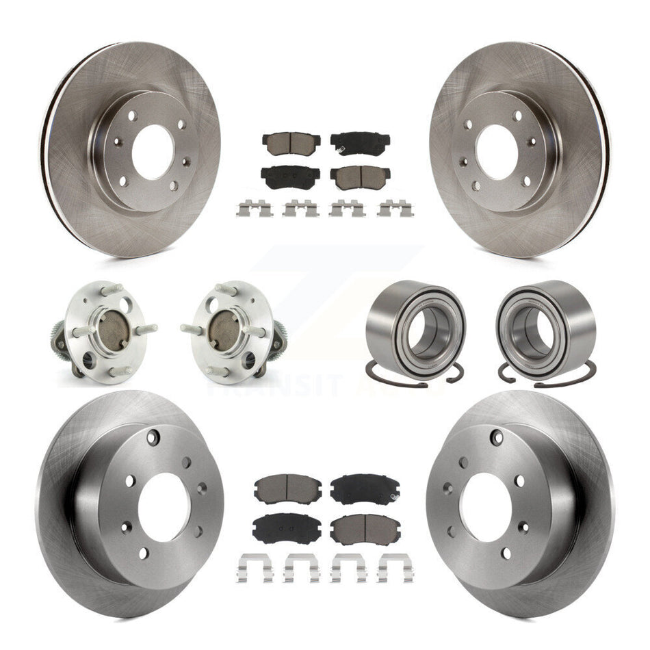 Front Rear Wheel Hub Bearings Assembly Disc Brake Rotors And Ceramic Pads Kit (10Pc) For Kia Optima Hyundai Sonata Magentis Non-ABS KBB-117087