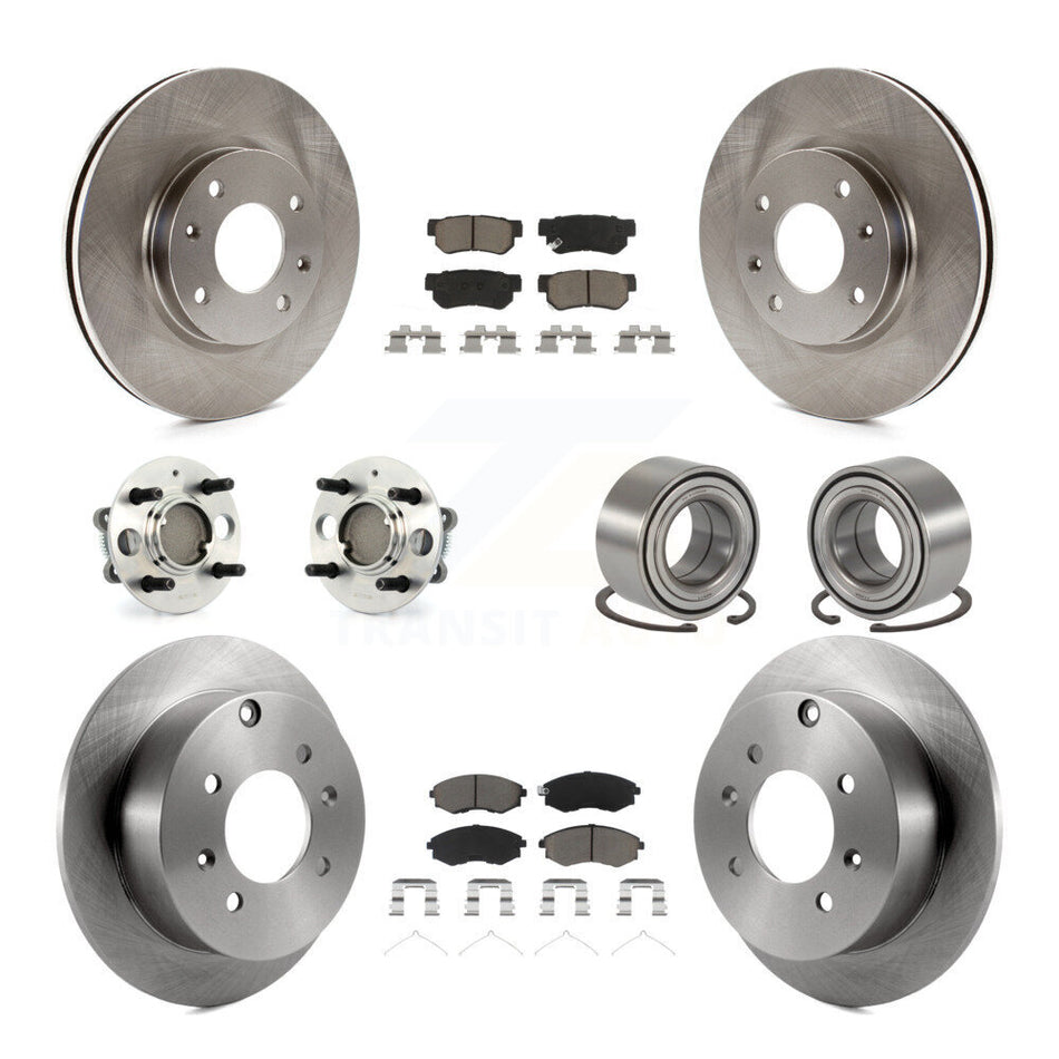 Front Rear Wheel Hub Bearings Assembly Disc Brake Rotors And Ceramic Pads Kit (10Pc) For 2004 Hyundai Sonata 4-Wheel ABS To 09 03 KBB-117090