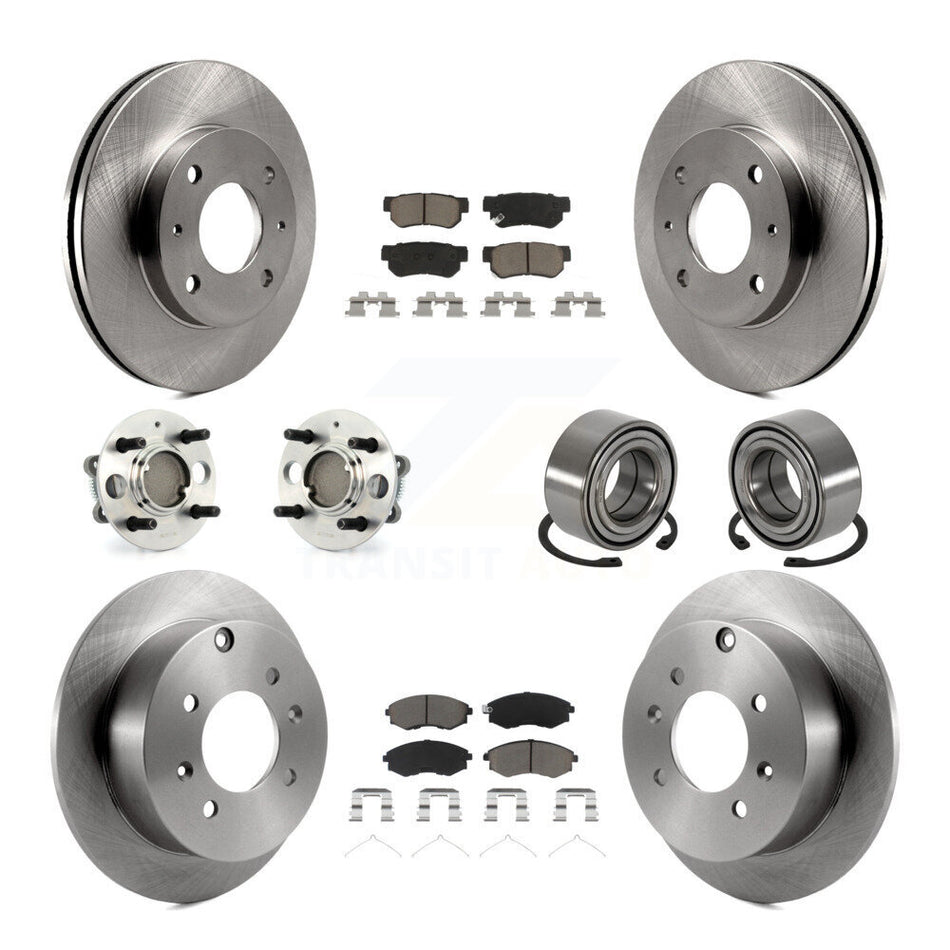 Front Rear Wheel Hub Bearings Assembly Disc Brake Rotors And Ceramic Pads Kit (10Pc) For Hyundai Sonata KBB-117092