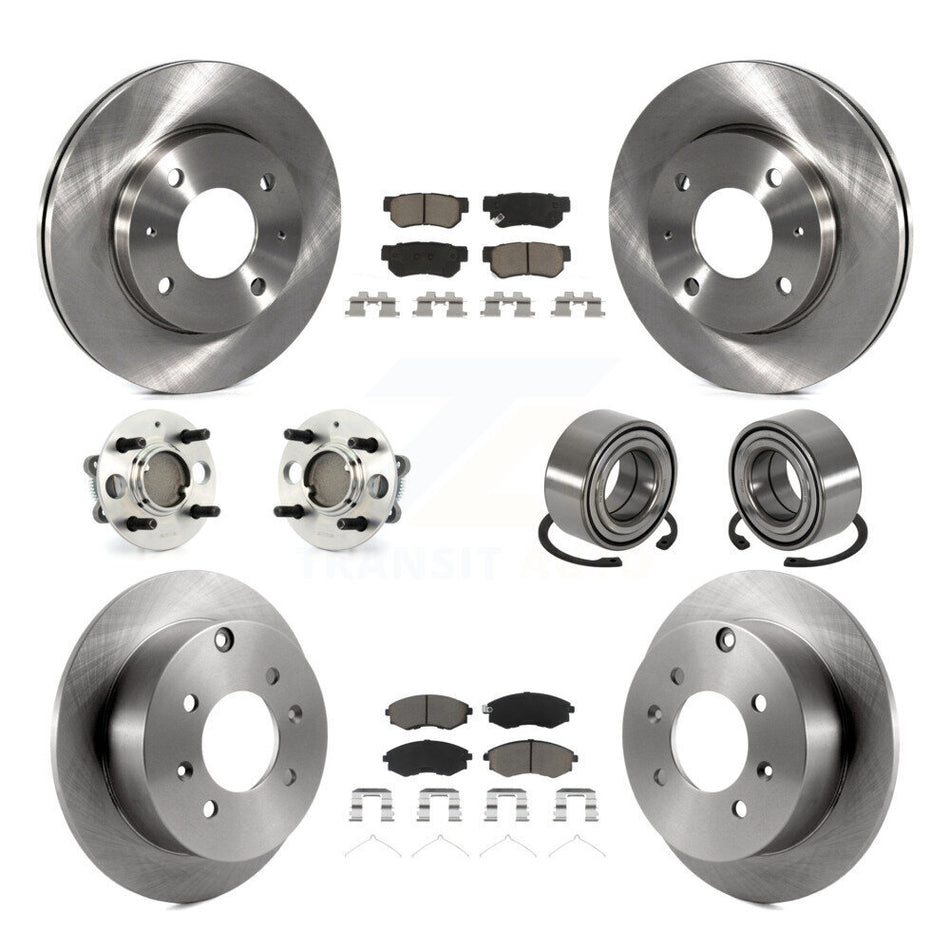 Front Rear Wheel Hub Bearings Assembly Disc Brake Rotors And Ceramic Pads Kit (10Pc) For Hyundai Sonata Kia Optima Magentis 4-Wheel ABS KBB-117095