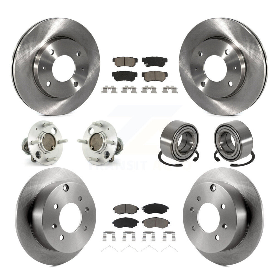 Front Rear Wheel Hub Bearings Assembly Disc Brake Rotors And Ceramic Pads Kit (10Pc) For Hyundai Sonata Kia Optima Magentis Non-ABS KBB-117096