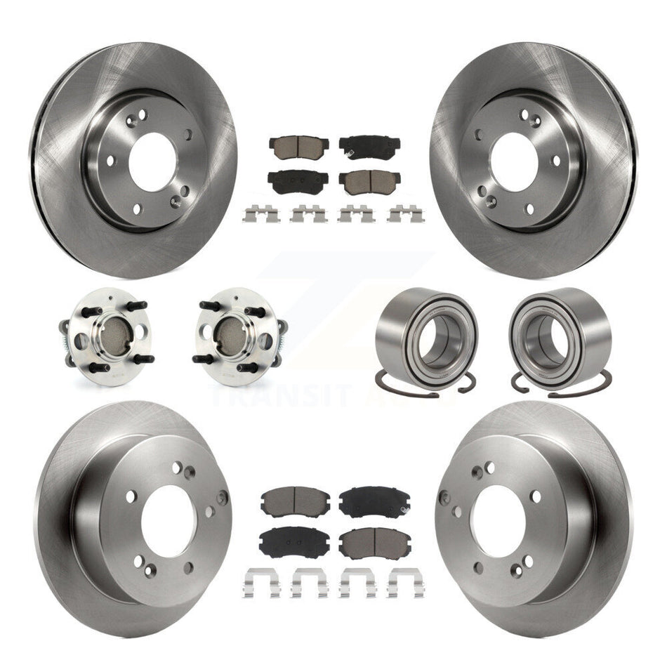 Front Rear Wheel Hub Bearings Assembly Disc Brake Rotors And Ceramic Pads Kit (10Pc) For 2005 Hyundai Sonata 4-Wheel ABS From 03 01 05 KBB-117098