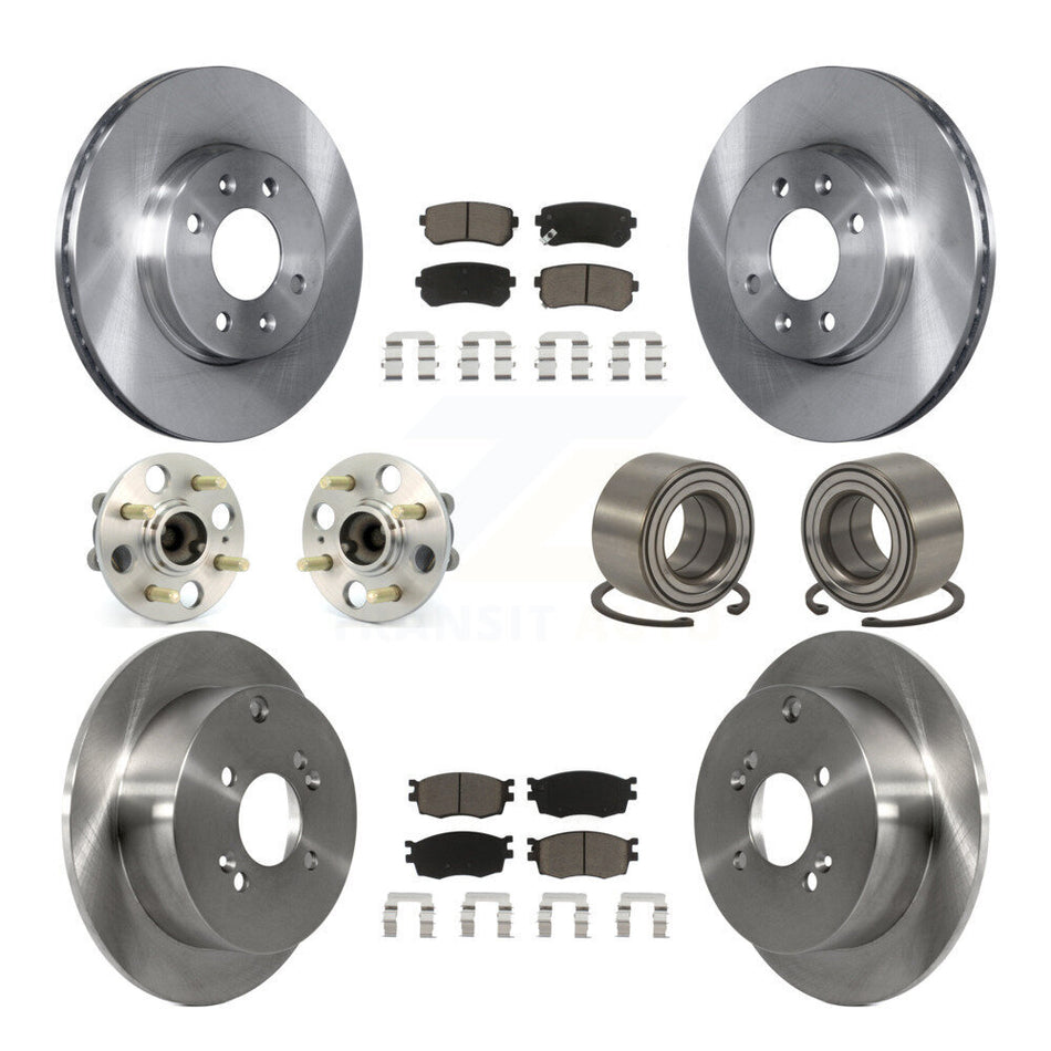 Front Rear Wheel Hub Bearings Assembly Disc Brake Rotors And Ceramic Pads Kit (10Pc) For Hyundai Accent Kia Rio Rio5 KBB-117100