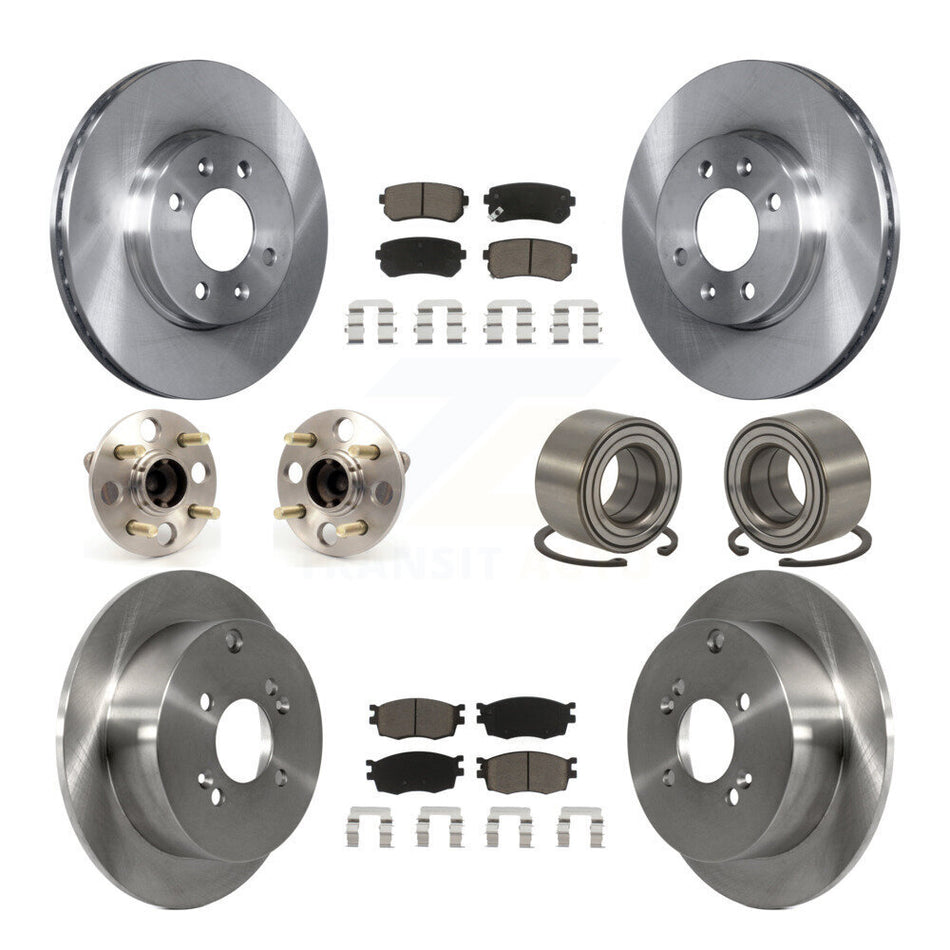 Front Rear Wheel Hub Bearings Assembly Disc Brake Rotors And Ceramic Pads Kit (10Pc) For Hyundai Accent Kia Rio Rio5 Non-ABS KBB-117101