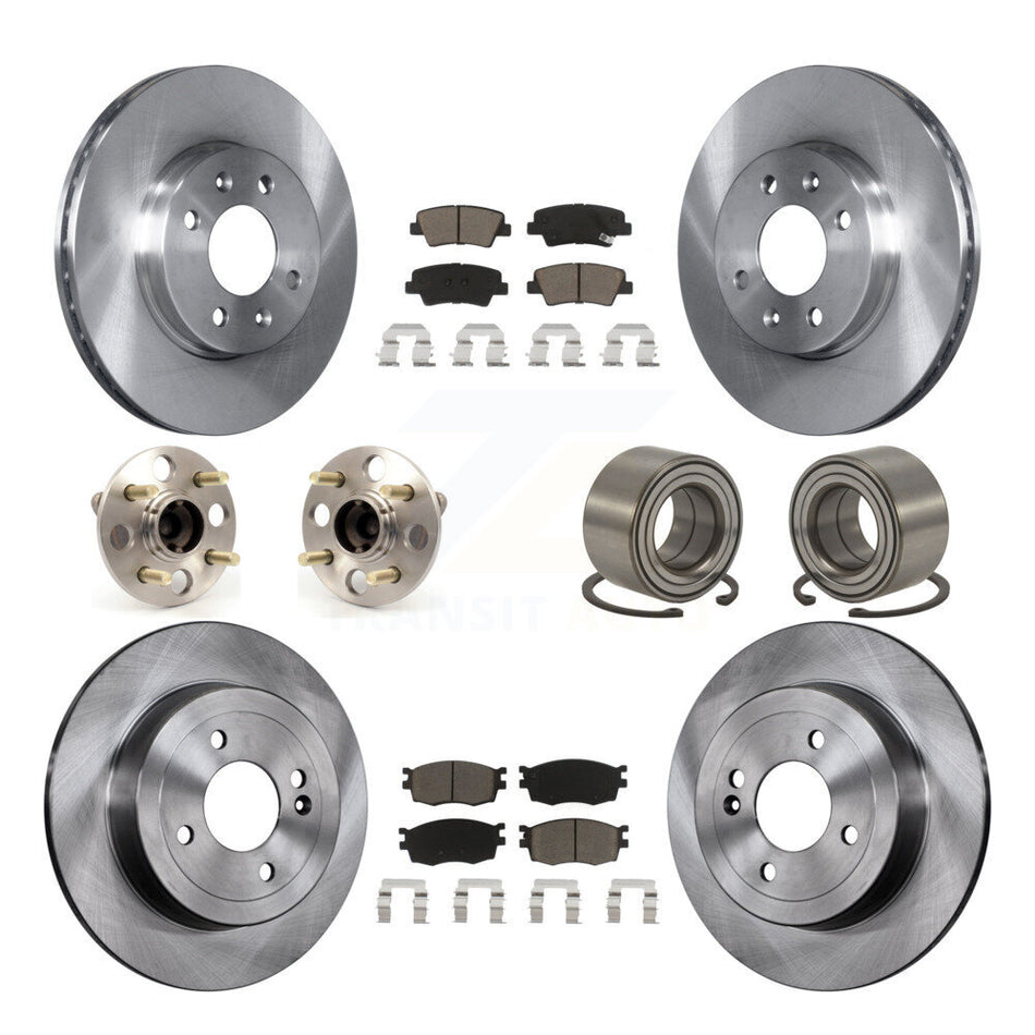 Front Rear Wheel Hub Bearings Assembly Disc Brake Rotors And Ceramic Pads Kit (10Pc) For 2011 Hyundai Accent Non-ABS KBB-117104