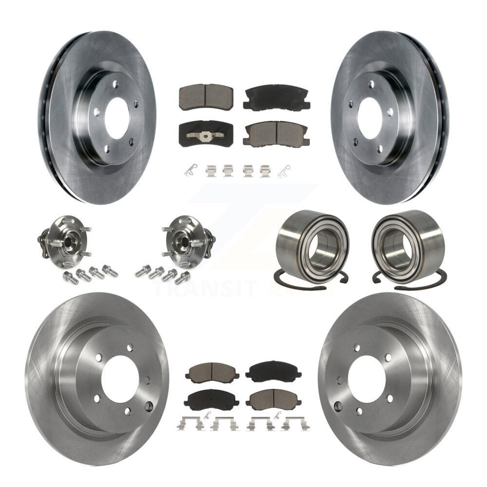 Front Rear Wheel Hub Bearings Assembly Disc Brake Rotors And Ceramic Pads Kit (10Pc) For Mitsubishi Outlander Without 7 Passenger Seating KBB-117128