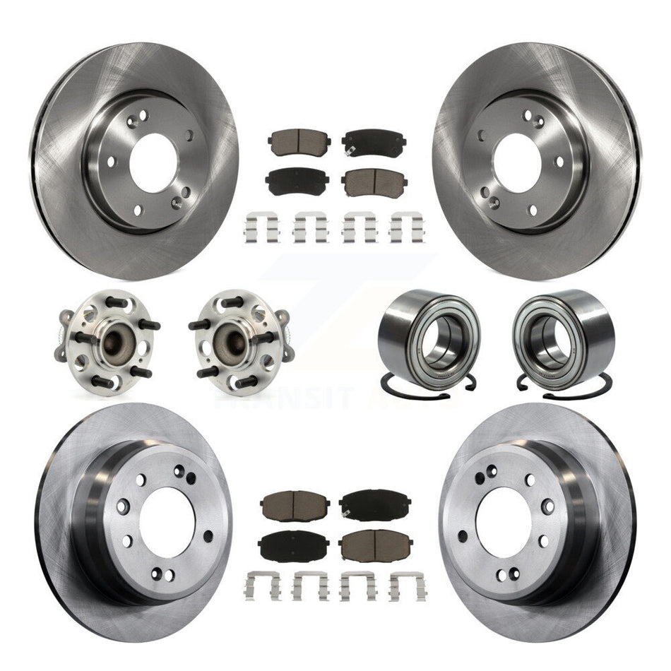 Front Rear Wheel Hub Bearings Assembly Disc Brake Rotors And Ceramic Pads Kit (10Pc) For Hyundai Elantra KBB-117154