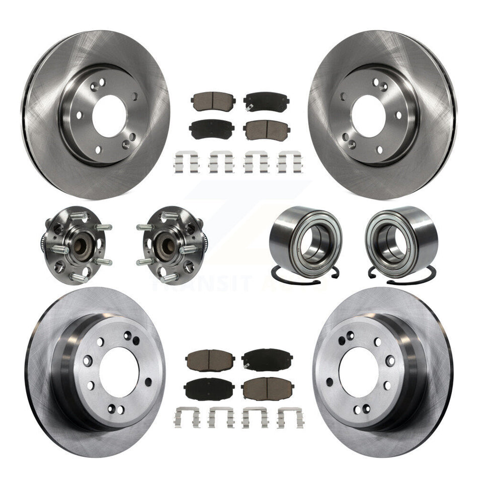 Front Rear Wheel Hub Bearings Assembly Disc Brake Rotors And Ceramic Pads Kit (10Pc) For 2010 Hyundai Elantra Hatchback with Non-ABS KBB-117158