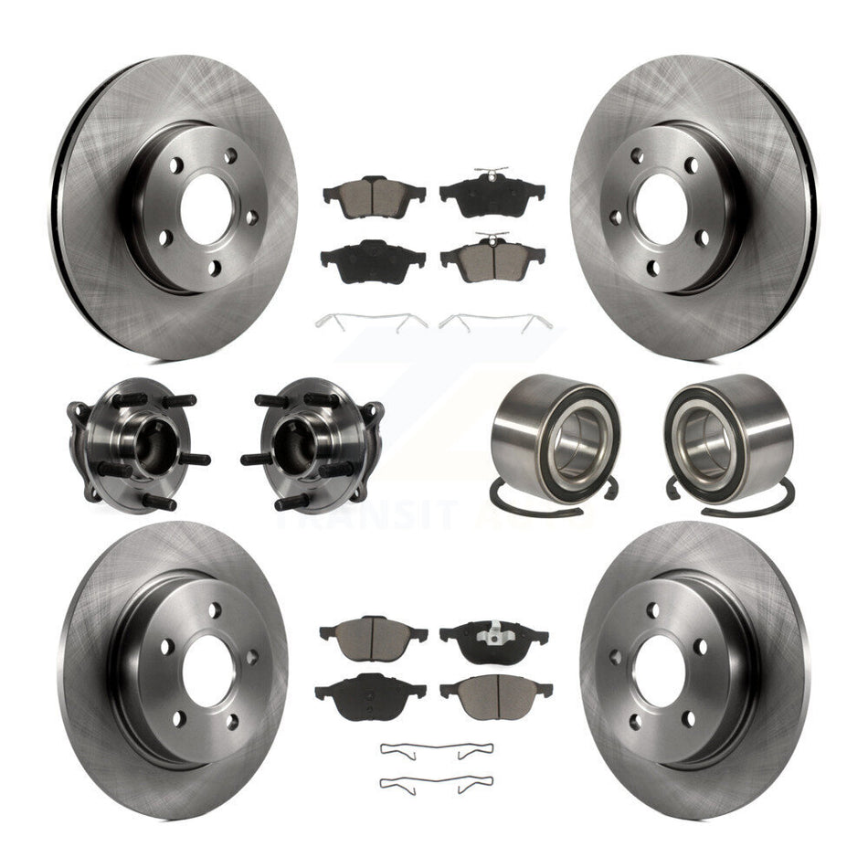 Front Rear Wheel Hub Bearings Assembly Disc Brake Rotors And Ceramic Pads Kit (10Pc) For Ford Focus Without Active Park Assist KBB-117159