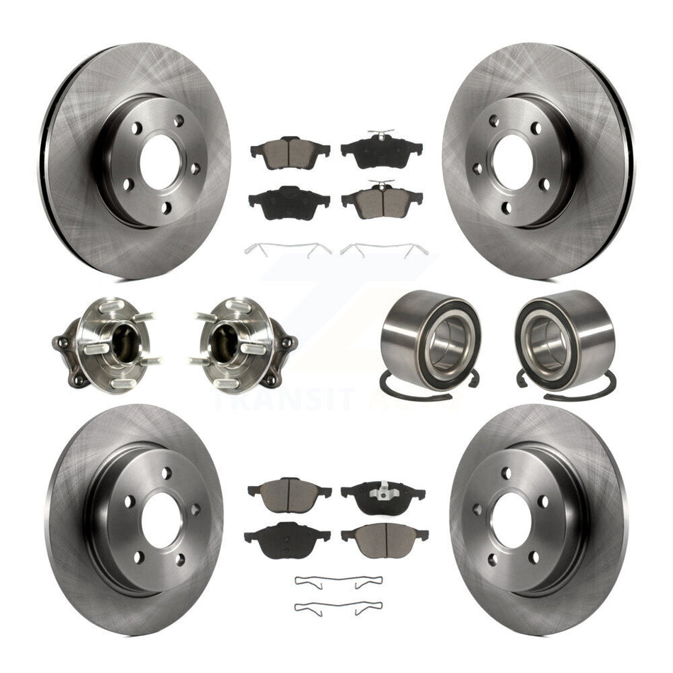 Front Rear Wheel Hub Bearings Assembly Disc Brake Rotors And Ceramic Pads Kit (10Pc) For Ford Focus With Parking Assist KBB-117161