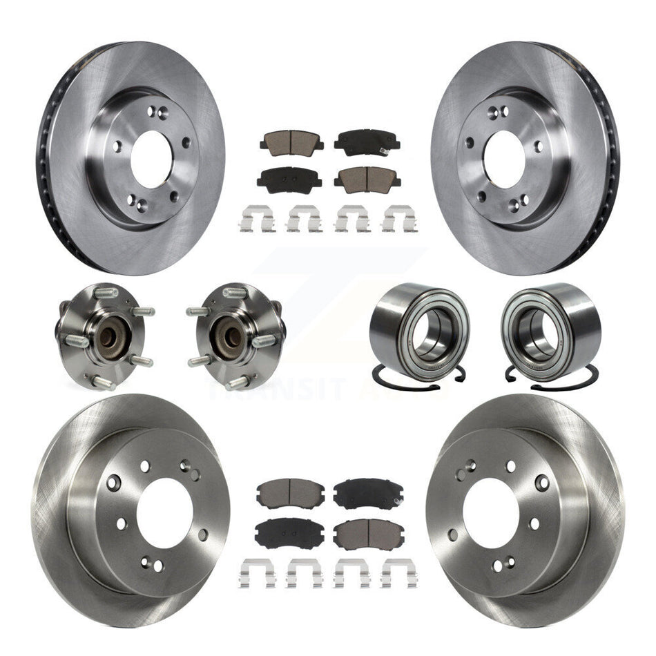 Front Rear Wheel Hub Bearings Assembly Disc Brake Rotors And Ceramic Pads Kit (10Pc) For Kia Soul KBB-117183