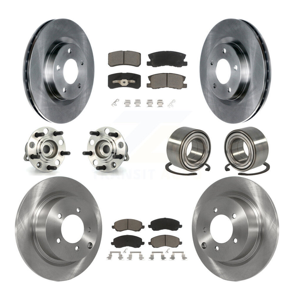 Front Rear Wheel Hub Bearings Assembly Disc Brake Rotors And Ceramic Pads Kit (10Pc) For Jeep Patriot Compass With 302mm Diameter Rotor KBB-117185
