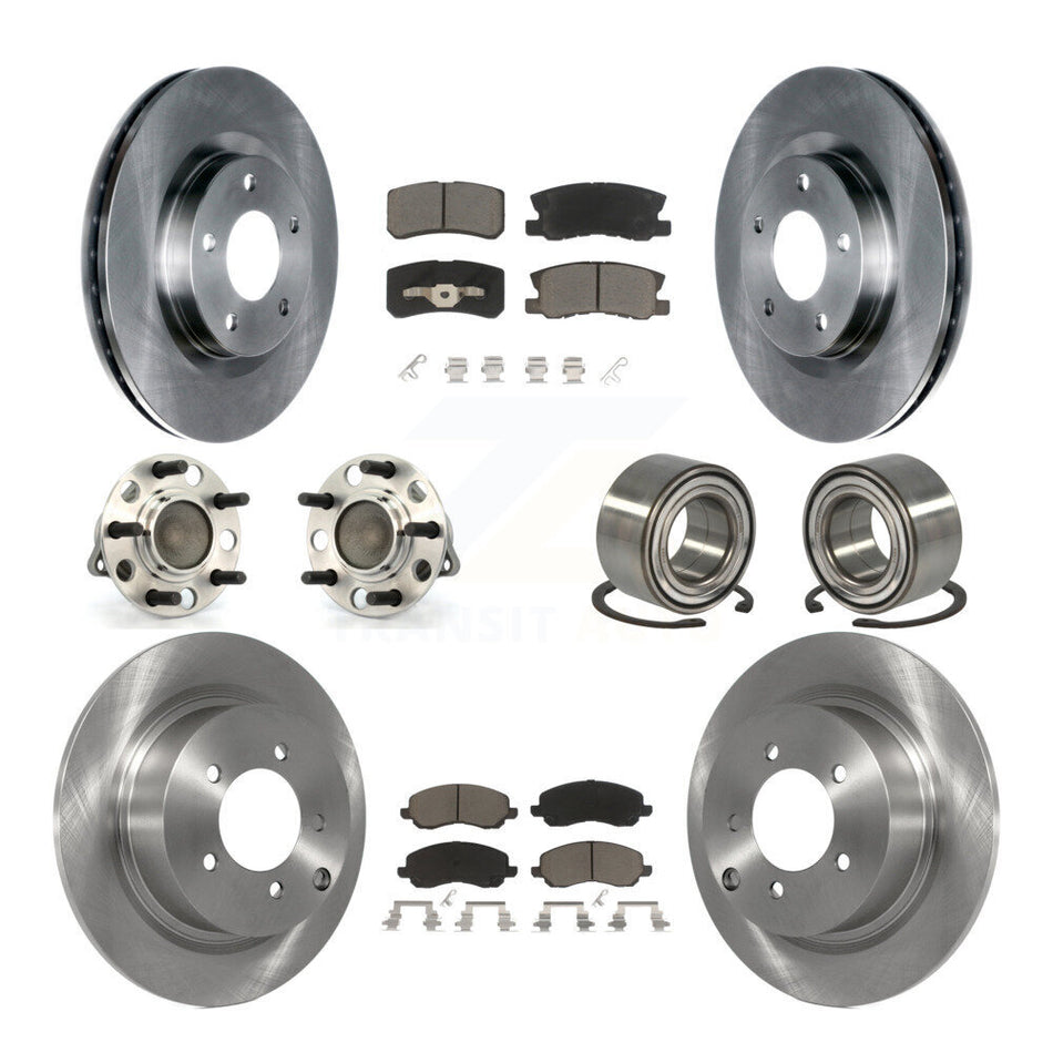 Front Rear Wheel Hub Bearings Assembly Disc Brake Rotors And Ceramic Pads Kit (10Pc) For Jeep Patriot Compass With 302mm Diameter Rotor FWD KBB-117186