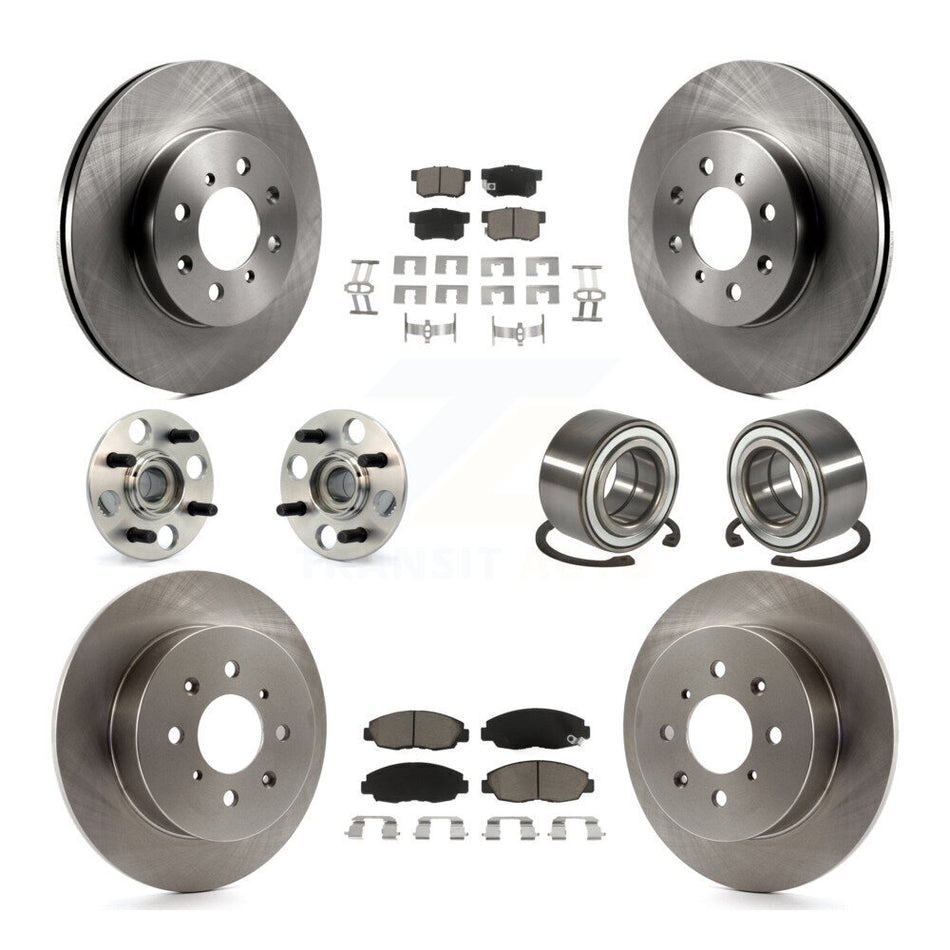 Front Rear Wheel Hub Bearings Assembly Disc Brake Rotors And Ceramic Pads Kit (10Pc) For 2001-2005 Acura EL KBB-117187