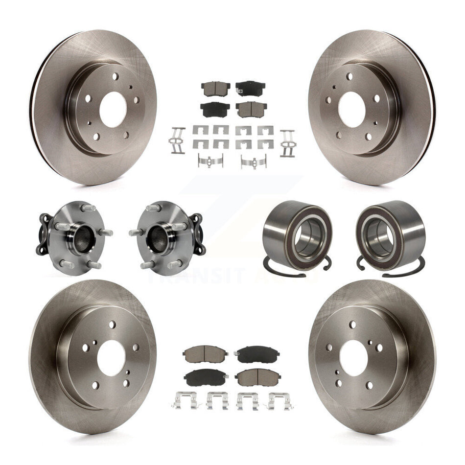 Front Rear Wheel Hub Bearings Assembly Disc Brake Rotors And Ceramic Pads Kit (10Pc) For 2008-2013 Suzuki SX4 FWD KBB-117189