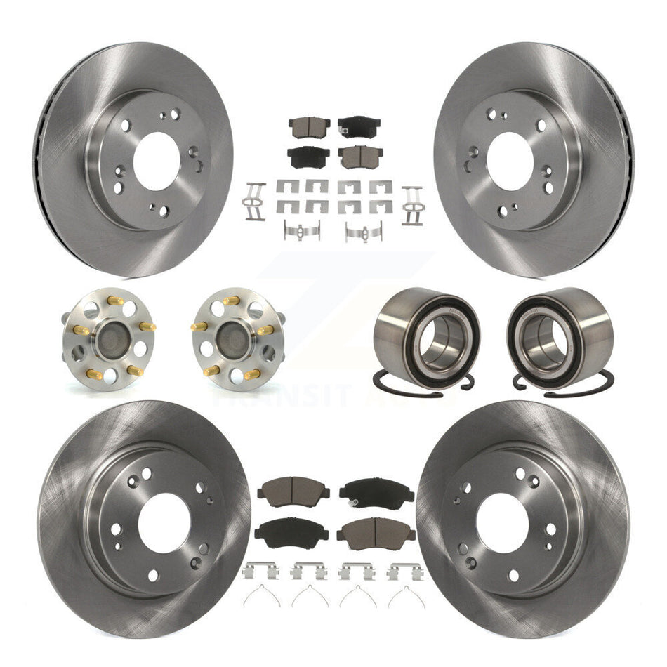 Front Rear Wheel Hub Bearings Assembly Disc Brake Rotors And Ceramic Pads Kit (10Pc) For Honda Civic KBB-117192