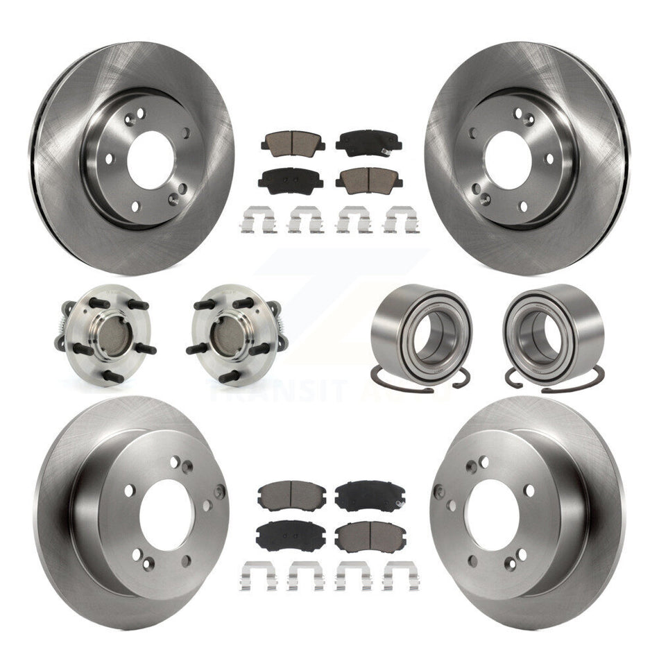 Front Rear Wheel Hub Bearings Assembly Disc Brake Rotors And Ceramic Pads Kit (10Pc) For Hyundai Sonata 2.4L KBB-117201