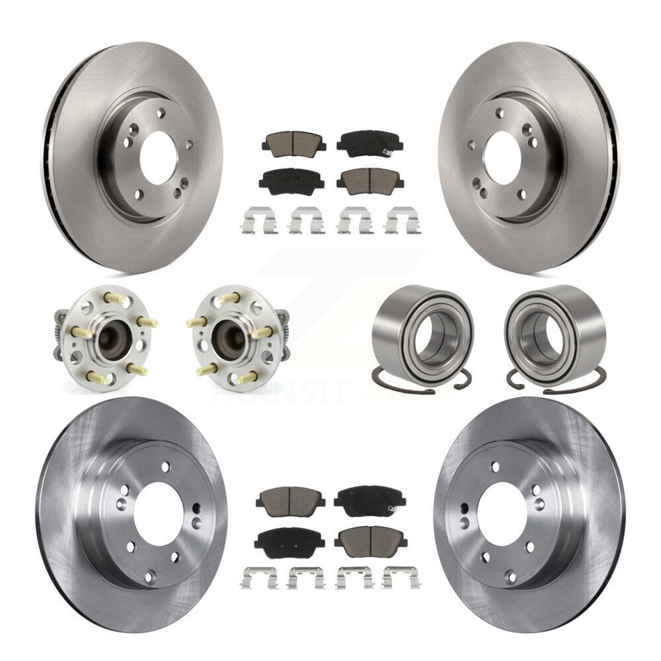 Front Rear Wheel Hub Bearings Assembly Disc Brake Rotors And Ceramic Pads Kit (10Pc) For Hyundai Sonata Kia Optima KBB-117206