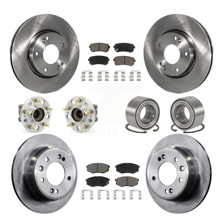 Front Rear Wheel Hub Bearings Assembly Disc Brake Rotors And Ceramic Pads Kit (10Pc) For Hyundai Tucson Kia Sportage FWD KBB-117215