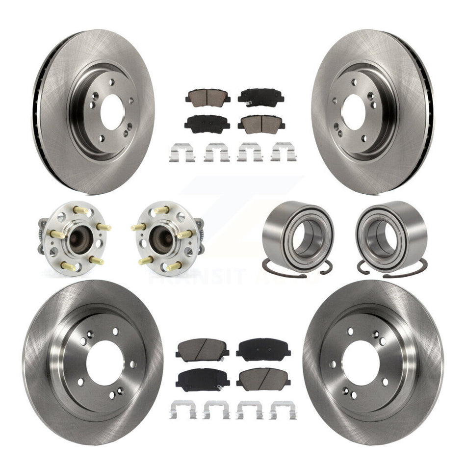 Front Rear Wheel Hub Bearings Assembly Disc Brake Rotors And Ceramic Pads Kit (10Pc) For 2013 Kia Optima 2.0L With Electric Parking KBB-117224