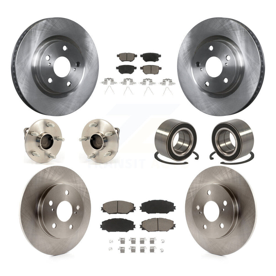 Front Rear Wheel Hub Bearings Assembly Disc Brake Rotors And Ceramic Pads Kit (10Pc) For 2009-2013 Toyota Matrix S with FWD 2.4L KBB-117234